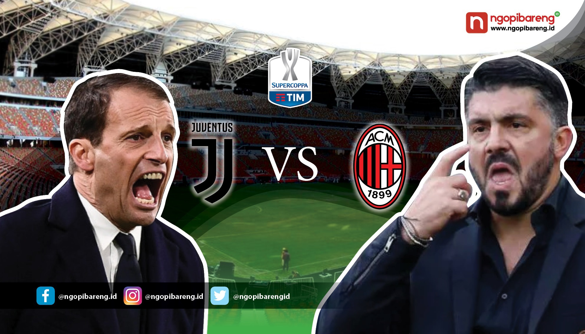 Juventus dan AC Milan akan berebut rekor sebagai kolektor terbanyak Piala Super Italia. (Design by: Vidhi/Ngopibareng)