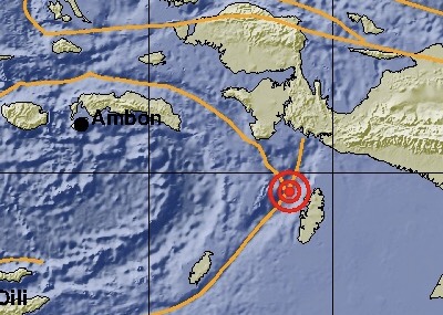 Lokasi gempa 6,6 SR di Kepulauan Aru. (Foto: BNPB)