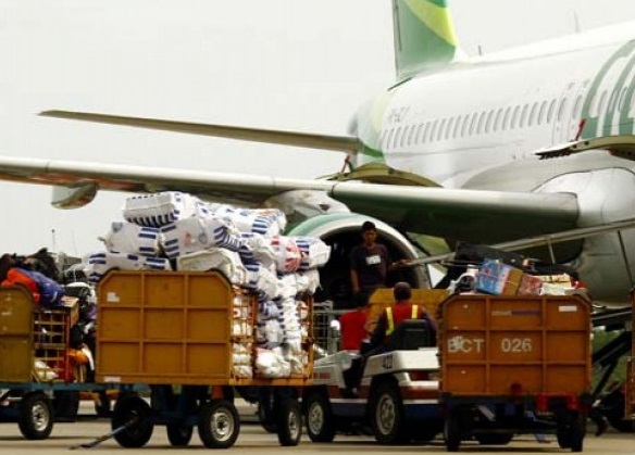 Ilustrasi: Sejumlah kru darat mengangkut bagasi penumpang pesawat di apron Bandara Internasional Hang Nadim, Batam (Foto: Antara/Joko Sulistyo)