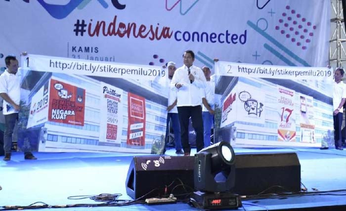 Menteri Komunikasi dan Informatika Rudiantara pada acara  internal Kominfo pada Kamis 31 Januari kemarin di Hall Basket Senayan, Jakarta. (Foto:Antara)