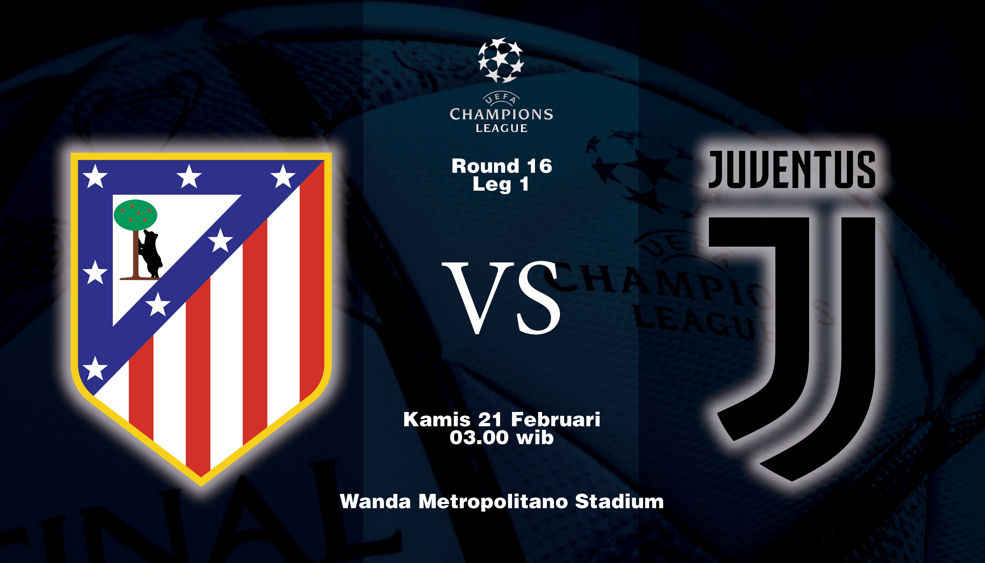Atletico Madrid akan berhadapan dengan Juventus di babak 16 besar Liga Champions. (Design by: Vidhi/ngopibareng.id)