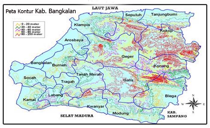 Peta kontur Kabupaten Bangkalan. (Foto:Maduraku)