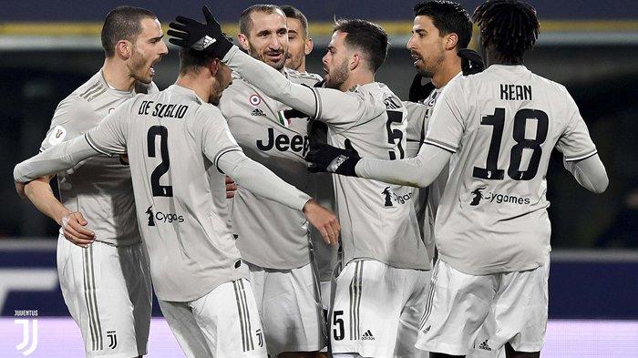 Selebrasi pemain Juventus setelah berhasil mencetak 1 gol kemenengan atas tuan rumah Bologna, Minggu, 24 Februari 2019. (Foto: Twitter)