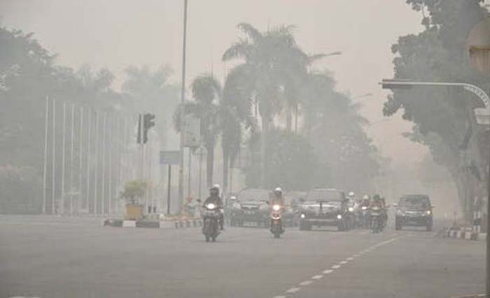 Asap akibat kebakaran hutan menyelimuti Kota Dumai di Provinsi Riau. (Foto:RiauMandiri)