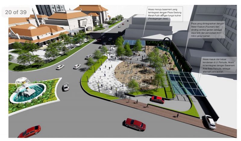   Desain rencana pembangunan kawasan Balai Pemuda Surabaya, tampak dari sisi timur (Dokumen DPRKP-CKTR)