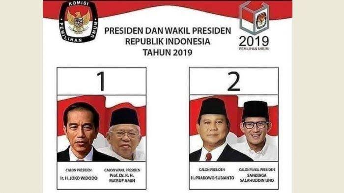 Contoh surat suara pemilihan presiden 2019. (Foto: istimewa)