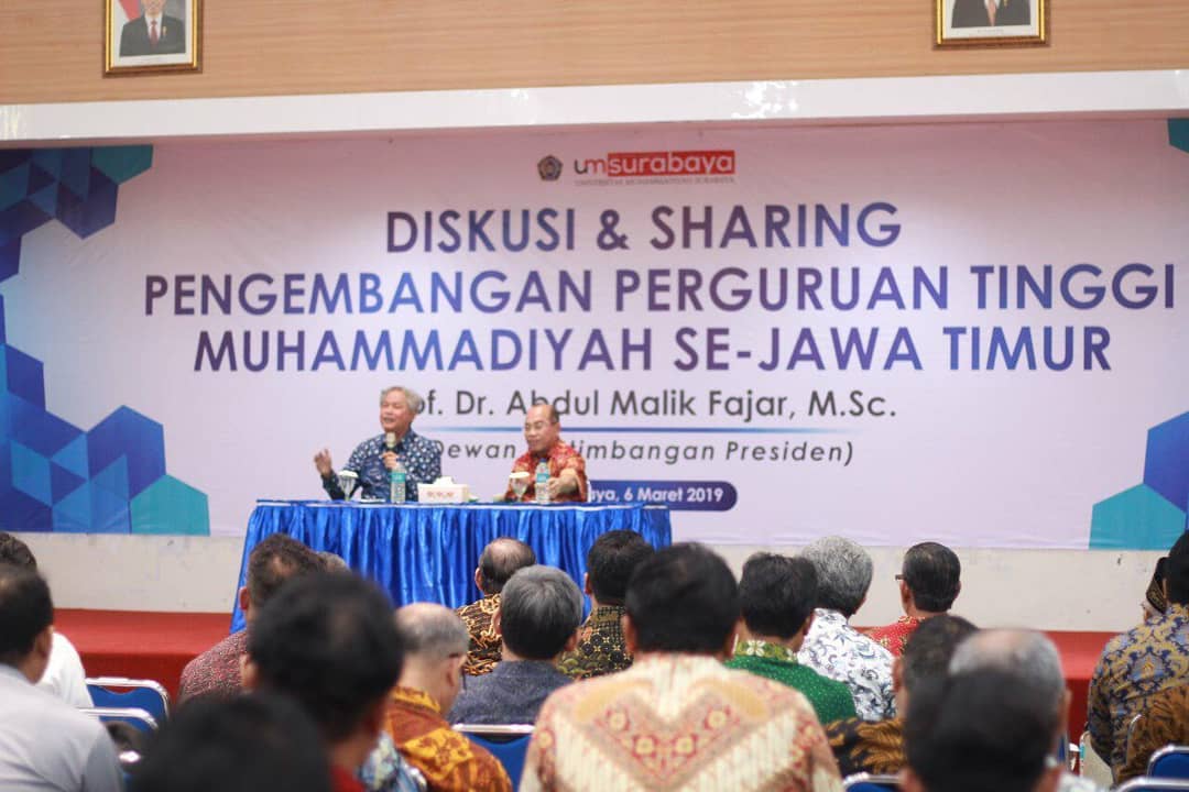 Malik Fadjar dalam Diskusi dan Sharing Pengembangan Perguruan Tinggi Muhammaidiyah Se-Jawa Timur. (Foto: md for ngopibareng.id)j