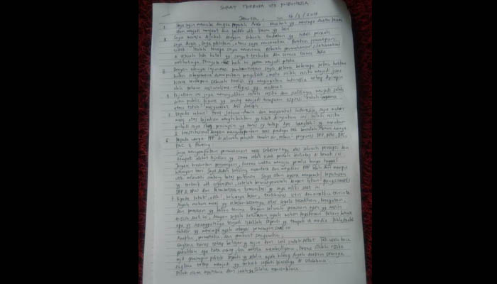 Surat terbuka tulisan tangan Romi. (Foto: Istimewa)