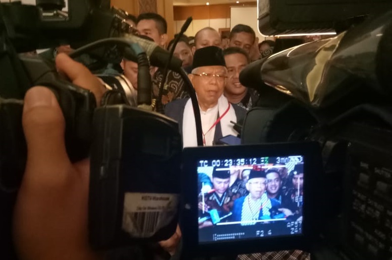 Ma'ruf Amin saat memberikan keterangan usai seminar publik bertema Strategi Pemberantasan Korupsi untuk Kembalikan Uang Negara yang digelar di Hotel Sahid, Jakarta, Selasa 19 Maret malam. (Foto: Istimewa)