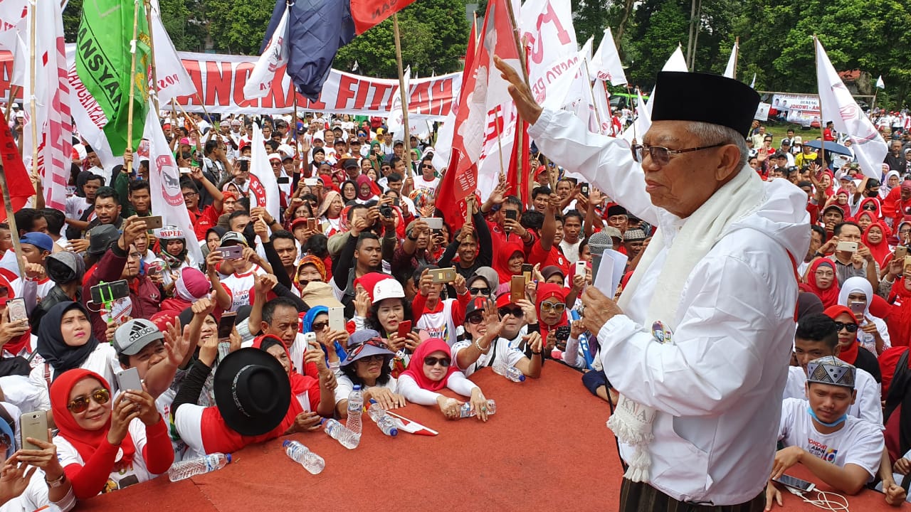 Calon Wakil Presiden nomor urut 01, K.H Ma’ruf Amin, menghadiri kampanye terbuka di Bogor, 4 April 2019. (Foto: Istimewa)