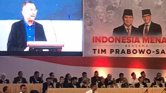 Dahlan Iskan saat memberikan sambutan dalam Pidato Kebangsaan Prabowo Subianto. (Foto: Istimewa)