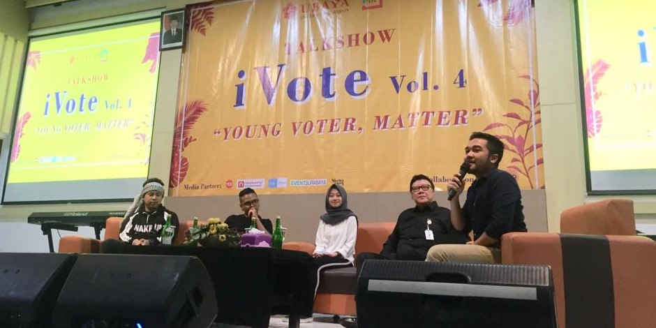 Suasana acara talkshow I Vote vol. 4 yang bertajuk 'Young Voter, Matter'  di gedung PF Fakultas Kedokteran Universitas Surabaya.  (Foto: Pita/ngopibareng.id)