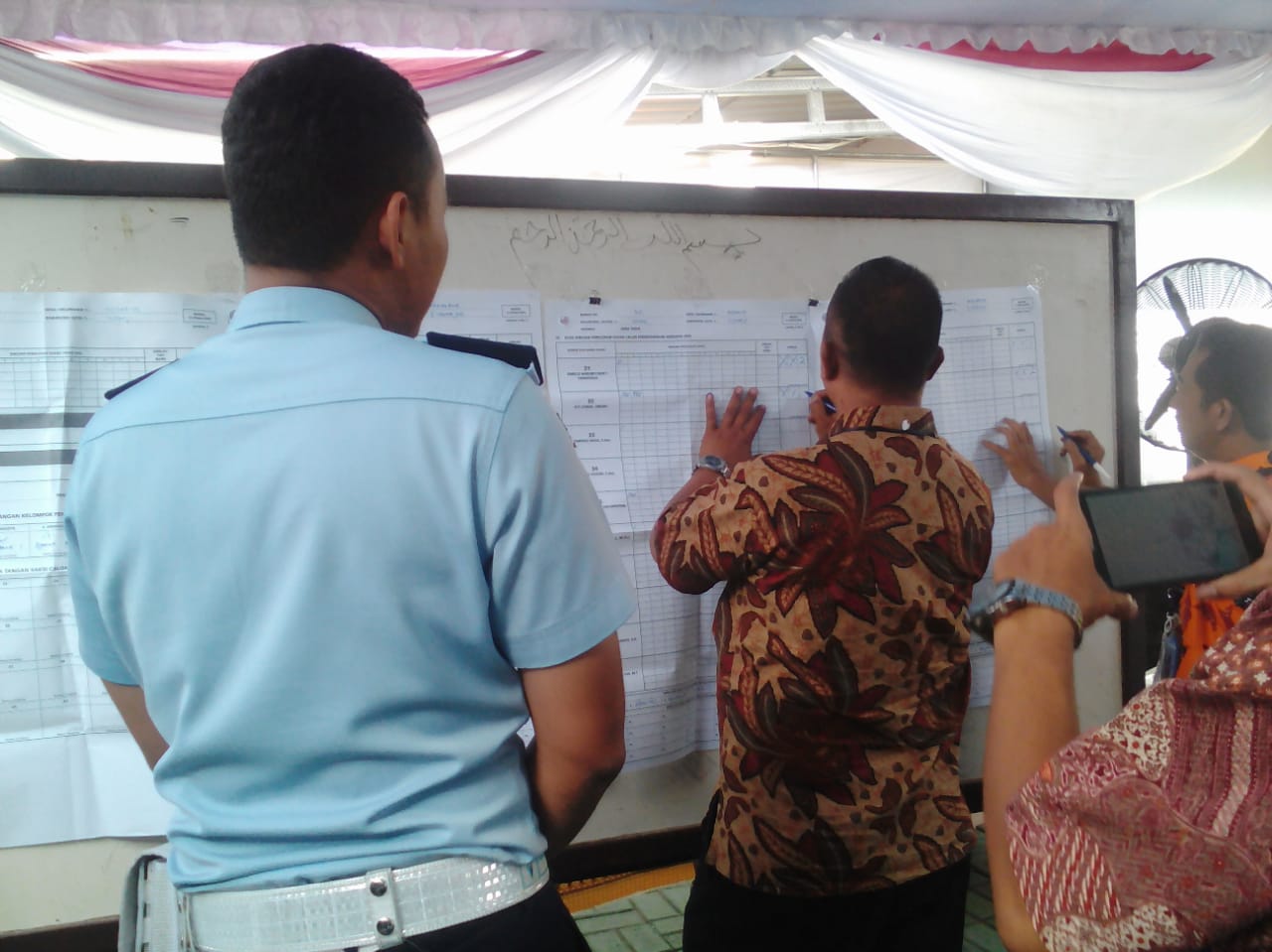 Penghitungan suara di Rutan Klas 1 Surabaya, Medaeng, Sidoarjo, Rabu 17 April 2019. (Foto: Farid/ngopibareng.id) 