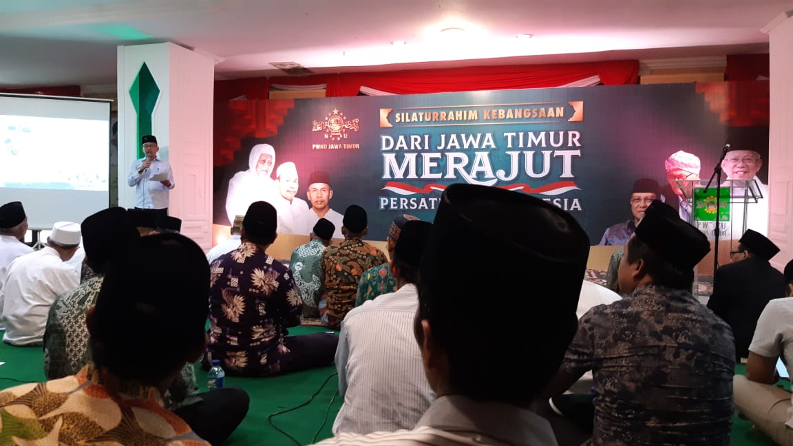 KH Ma'ruf Amin dalam Silaturahmi Kebangsaan bertajuk "Dari Jawa Timur merajut Persatuan Indonesia". (Foto: adi/ngopibareng.id)