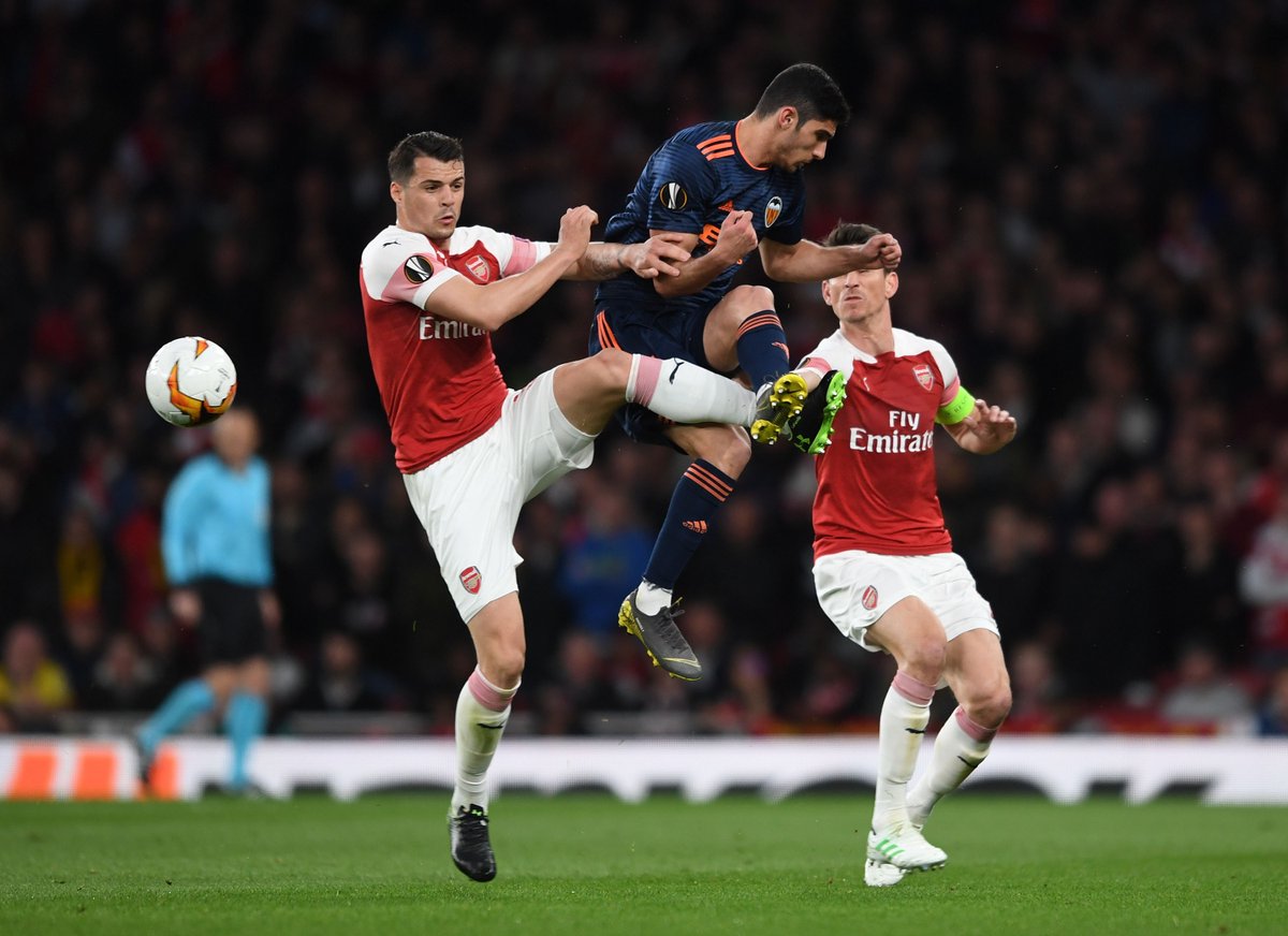 Arsenal vs Valencia di leg pertama semifinal Piala UEFA 2018-2019. (Foto: Twitter/@Arsenal)