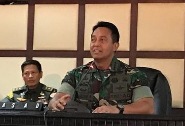 KASAD Jenderal TNI Andika Perkasa dalam konferensi pers, Senin, 6 Mei 2019. (Foto: Ant)