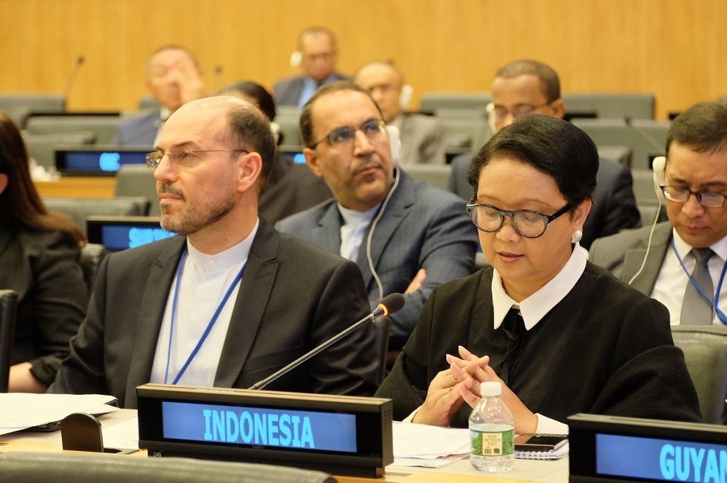 Menteri Luar Negeri RI Retno Marsudi di sidang Dewan Keamanan (DK) PBB. (Foto: kemenlu for ngopibareng.id) 