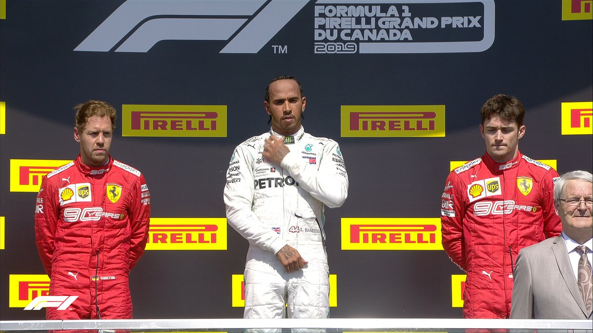 Lewis Hamilton merebut podium juara kelima kalinya di F1 GP Kanada 2019. (Foto: Twitter/@F1)