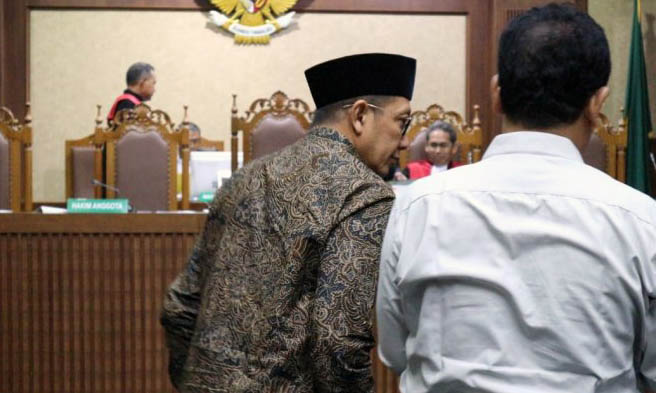 Menag Lukman Hakim Saifuddin saat memberikan keterangan di depan hakim Tipikor, Jakarta, Rabu, 26 Juni 2019. (Foto: Antara)
