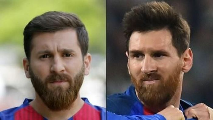 Reza Parastesh (kiri) dan Lionel Messi asli (kanan) (Foto: AFP)