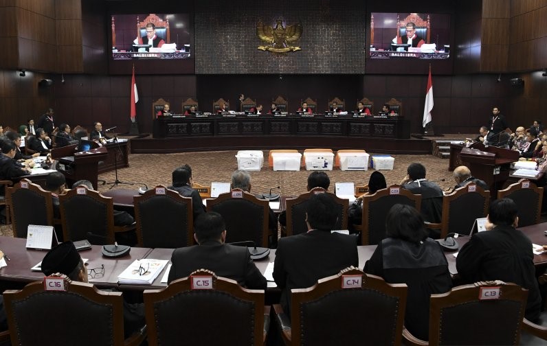 Sidang lanjutan Perselisihan Hasil Pemilihan Umum (PHPU) presiden dan wakil presiden di gedung Mahkamah Konstitusi, Jakarta. (Foto: Antara)