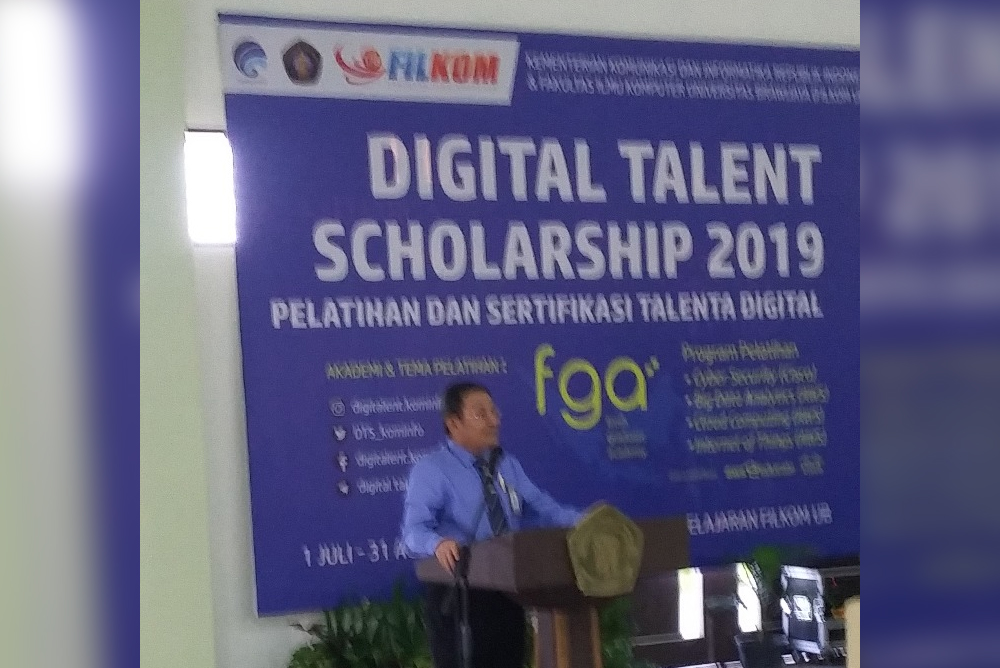 Rektor Universitas Brawijaya, Nuhfil Hanani, memberikan sambutan dalam pembukaan acara Digital Talent Scholarship 2019, pada 1 Juli 2019 (Foto: Theo/ngopibareng.id)