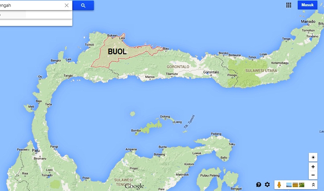 Peta Kabupaten Buol, Sulawesi Tengah.