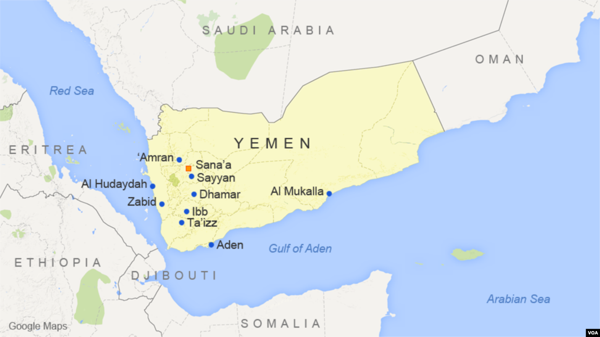 Peta Negara Yaman. (Foto: Google Maps)