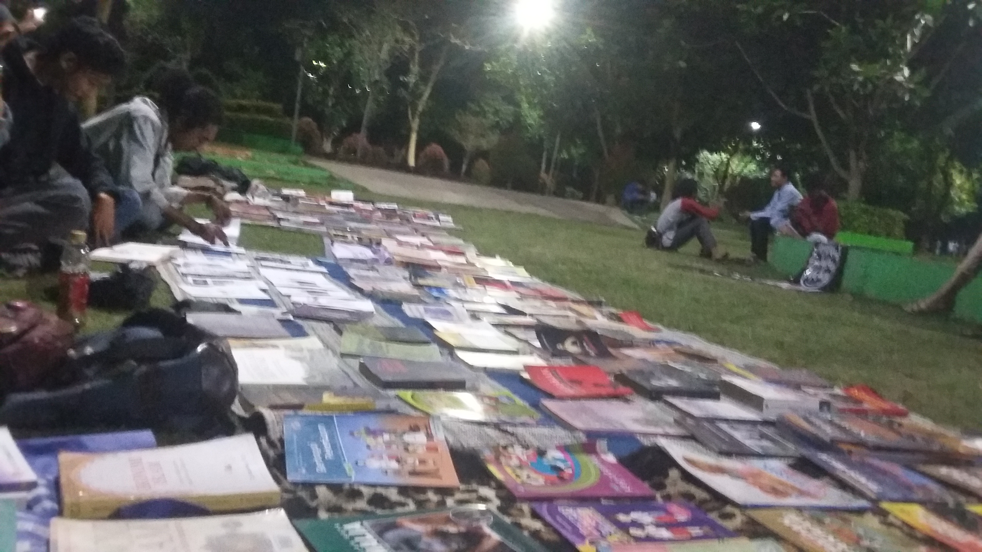 Jajaran buku yang ada di lapak baca jalanan di Taman Merjosari, Kota Malang pada 10 Agustus 2019 (Theo/Ngopibareng.id)