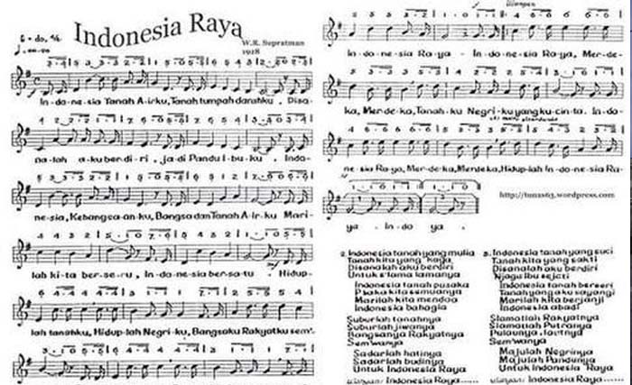 Partitur Indonesia Raya tiga stanza. (Foto:Istimewa)