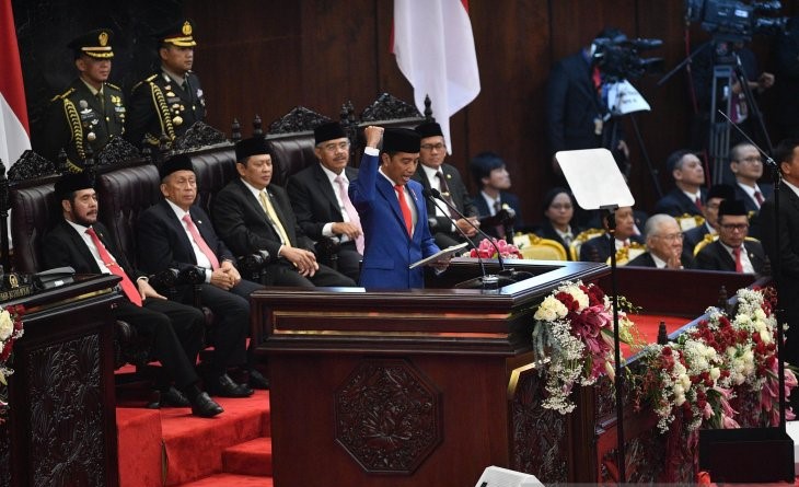 Presiden Jokowi saat menyampaikan pidato tahunan di Gedung MPR, Jumat, 16 Agustus 2019. (Foto: Dok/Antara)