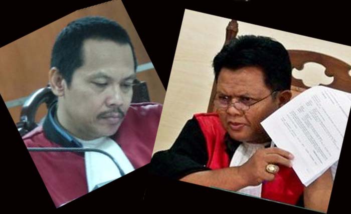 Tersangka mantan hakim Lasito (kanan) dan mantan Ketua PN Semarang Purwono Edi Santosa. (Foto:Ngobar)