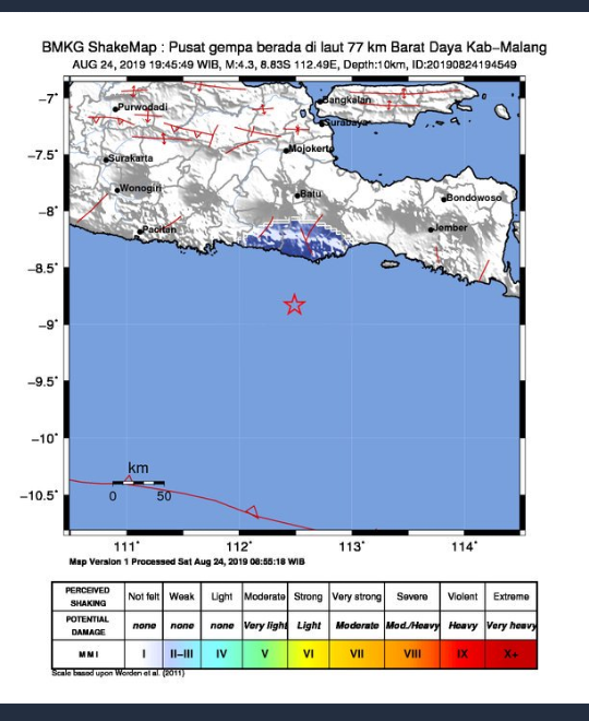 Info gempa bumi di Kabupaten Malang oleh BMKG (dok: twitter BMKG)