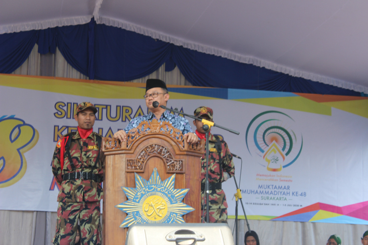 Abdul Mu'ti pada peringatan 1 Muharram 1441 H, PCM Muntilan Magelang. (Foto: md for ngopibareng.id)