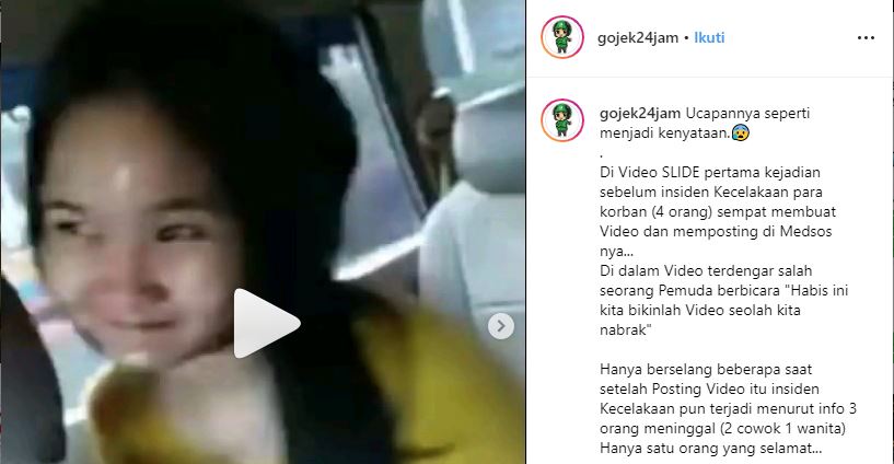 Capture video yang diambil para korban sebelum kecelakaan maut Nganjuk. (Foto: Instagram)