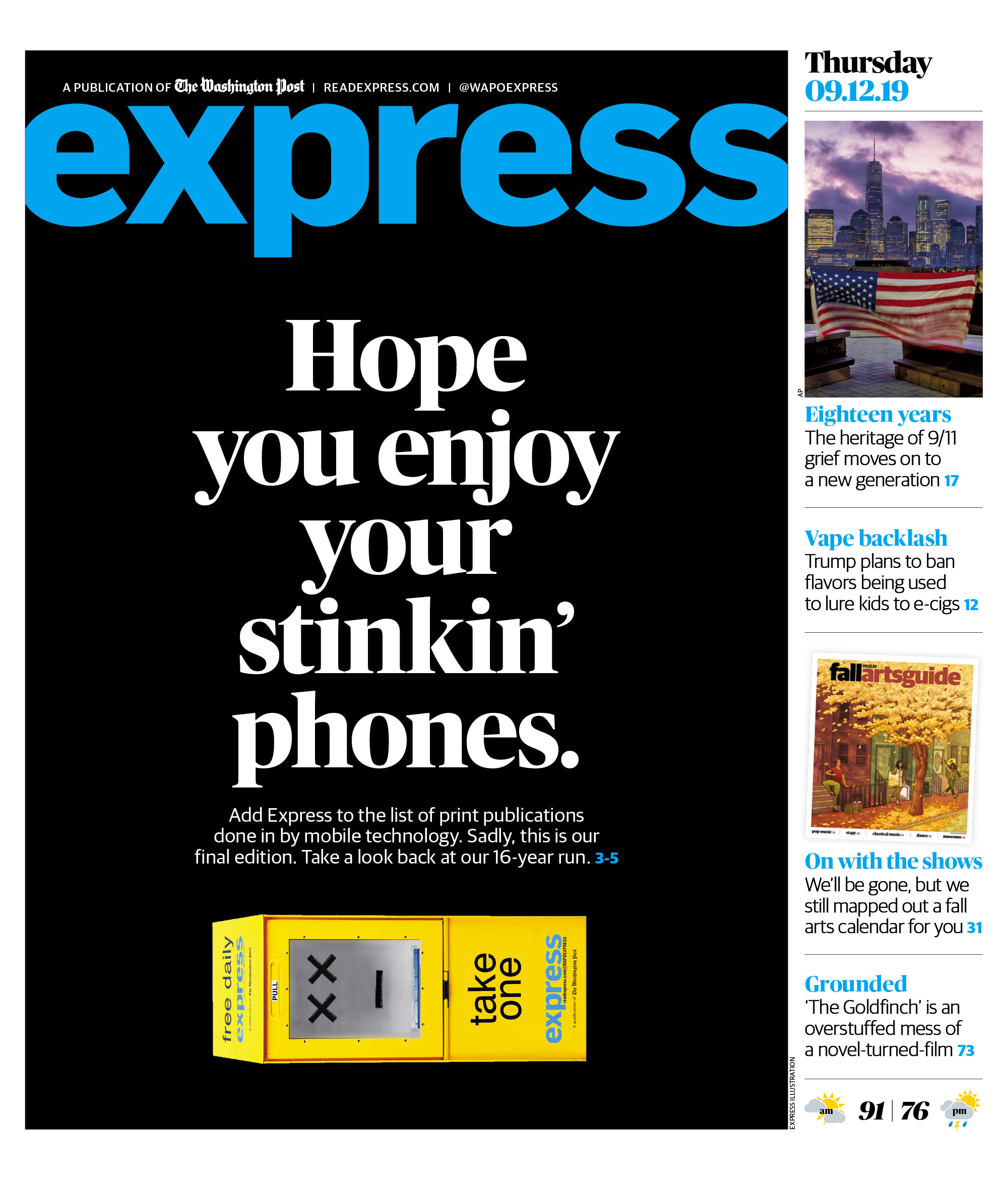 Surat kabar gratis Express, terbita The Washington Post, milik bos Amazon, Jeff Bezos.