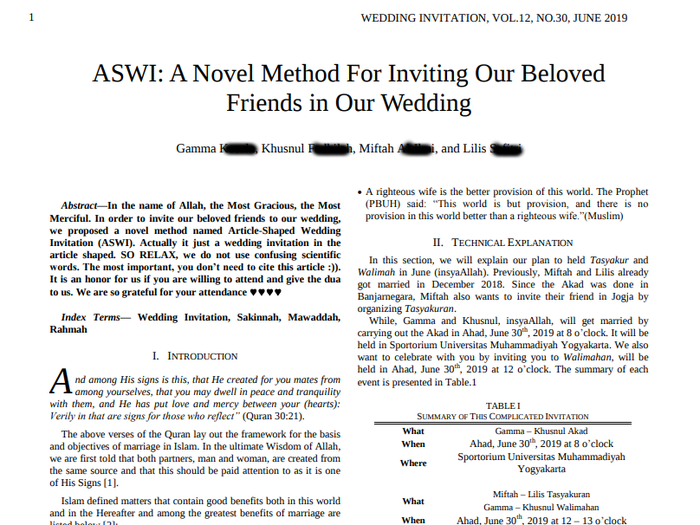 Undangan pernikahan mirip Jurnal Penelitian mahasiswa Doktoral.