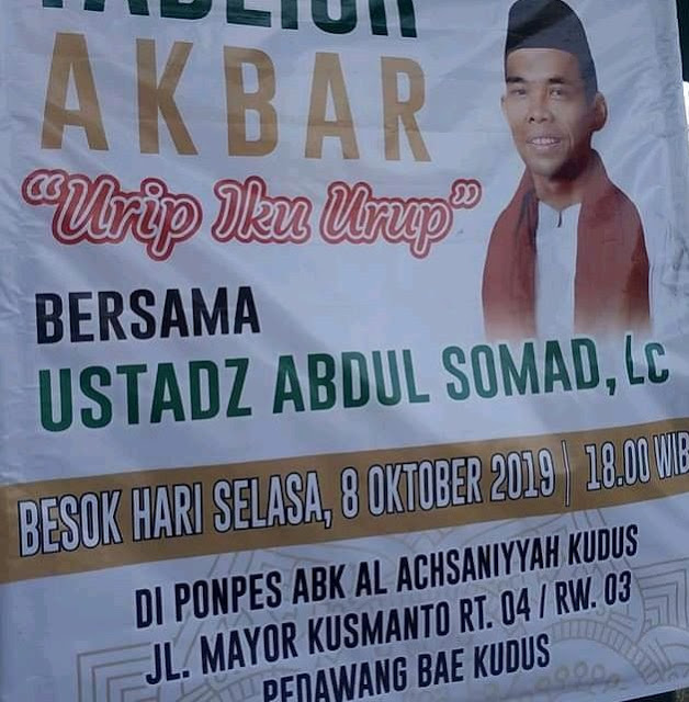 Poster acara Tablig Akbar Ustadz Abdul Somad di Kudus, Selasa 8 Oktober 2019. Tapi acara tersebut dibatalkan oleh pihak panitia.