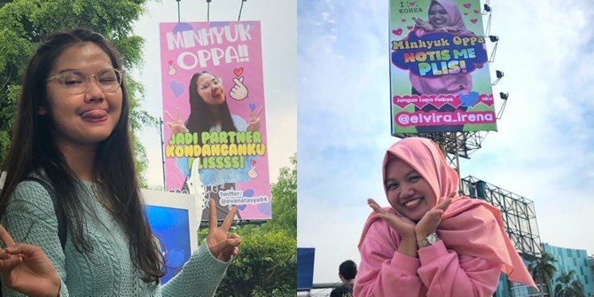 Dua fans K-Pop pasang iklan di papan reklame agar di-notice Minhyuk Oppa. (Foto: Twitter @elvira_irena/@evanatasya94)