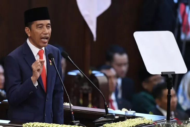 Presiden Jokowi menyampaikan pidato perdana usai dilantik menjadi Presiden RI di Gedung MPR, Minggu, 20 Oktober 2019. (Foto: Ant)