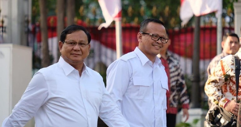 Prabowo Subianto bersama Edhy Prabowo saat tiba di Istana Negara, Senin, 21 Oktober 2019. (Foto: detik.com)