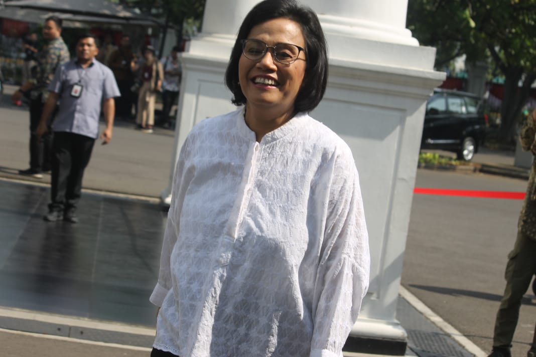 Sri Mulyani orang pertama yang datang ke Istana Merdeka, Jakarta. (Foto: asm/ngopibareng.id)