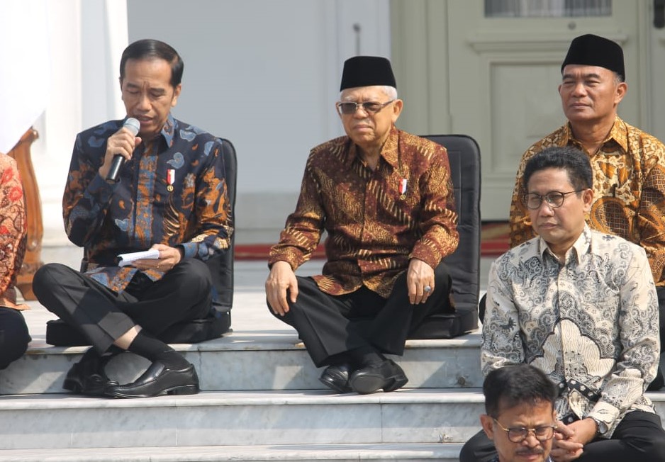 Presiden dan Wakil Presiden Joko Widodo-KH Ma'ruf Amin bersama beberapa nama menteri Kabinet Indonesia Maju. (Foto: Asmanu/Ngopibareng.id)