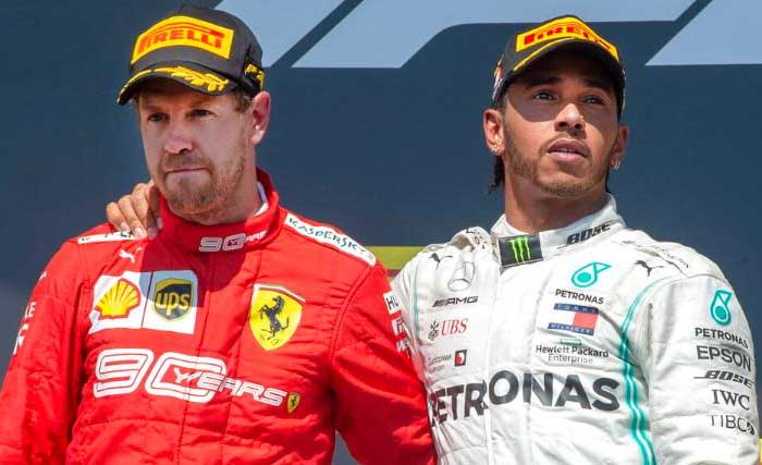 Pebalap Ferrari Sebastian Vettel (kiri) dan Lewis Hamilton (Mercedes). (Foto:AFP)
