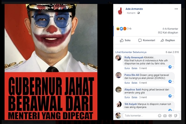 Meme Joker Anies Baswedan dikutip dari akun Facebook Ade Armando. (Foto: Facebook Ade Armando)