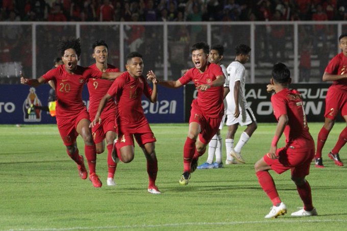 Timnas Indonesia U-19 2020 saat mengalahkan Timor Leste 3-1 di matchday pertama Grup K Kualifikasi Piala Asia U-19 2020. (Foto: Twitter/@PSSI)