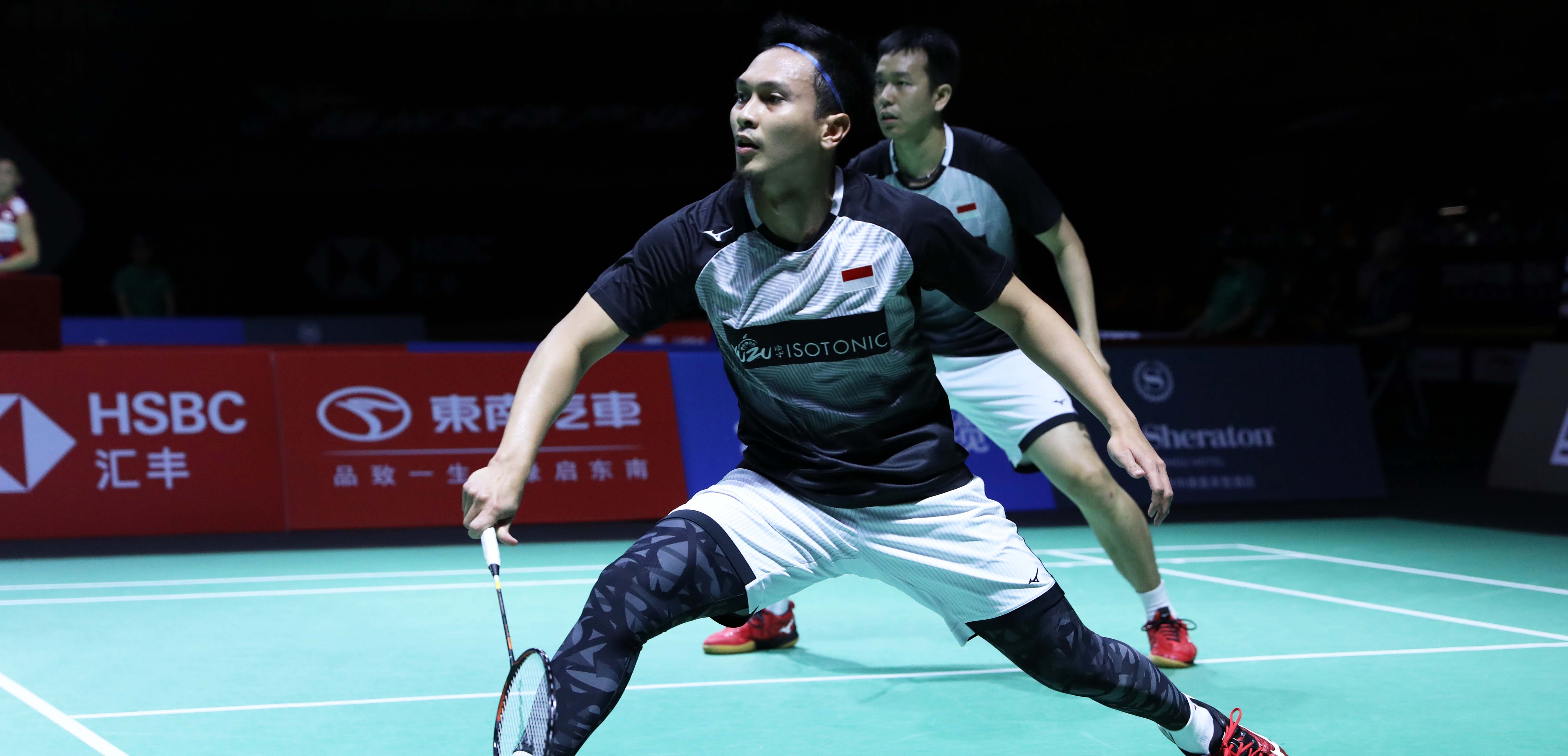 Ganda putra Indonesia M Ahsan/Hendra Gunawan kalah oleh pasangan Malaysia di Fuzhou China Open 2019. (Foto: Dok PBSI)