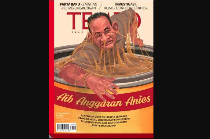Cover Majalah Tempo karikatur Anies Baswedan tenggelam di dalam kaleng lem. (Foto: Twitter Anies Baswedan)