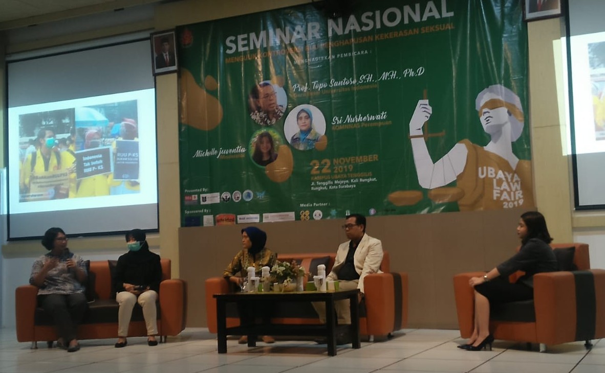 Suasana seminar nasional bertajuk 'Mengulik Kontroversi RUU Penghapusan Kekerasan Seksual' (RUU PKS) di Auditorium Gedung MA Kampus Ubaya Tenggilis, Surabaya, , Jumat, 22 November 2019. (Foto: Istimewa)