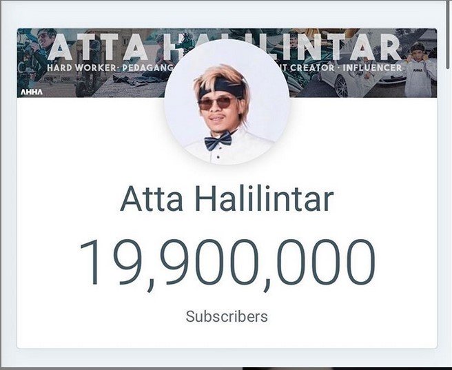 YouTube Atta Halilintar menuju subscribers 20 juta. (Foto: Instagram Atta Halilintar)